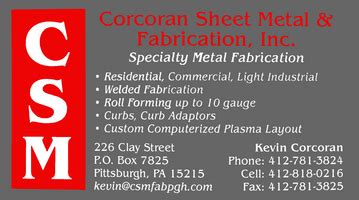 corcoran sheet metal & fabrication pittsburgh pa|corcoran sheet metal company.